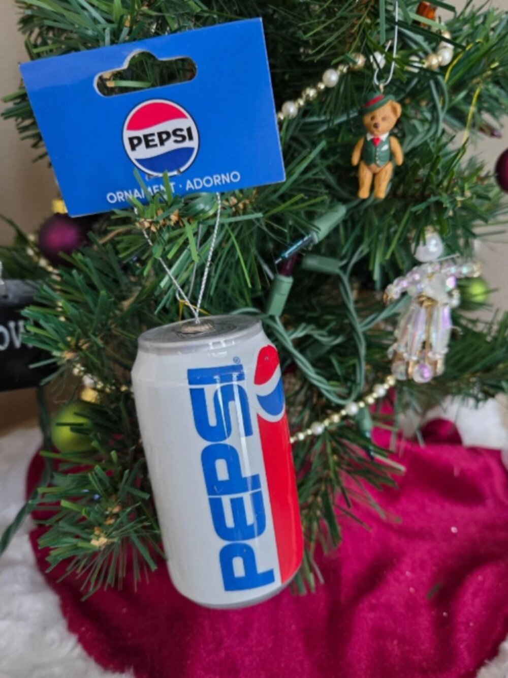 Ruz Blown Plastic Christmas PEPSI Can Ornament Food